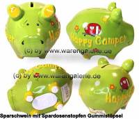 Sparschwein 3D Design Happy Camper hellgrn Keramik Marke KCG Mae ca.: L= 12,5 cm - Bild vergrern 