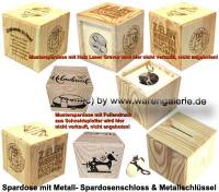 Spardose Holzwrfel Rohling natur Kiefernholz mit Spardosenschloss & Schlssel Mae ca.: L= 10 cm - Bild vergrern 
