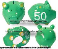 Sparschwein 3D Design 50 Birthday! grn Keramik Marke KCG Mae ca.: L= 12,5 cm - Bild vergrern 