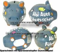 Sparschwein 3D Design Abi Auto Fhrerschein grau Keramik Marke KCG Mae ca.: L= 12,5 cm - Bild vergrern 