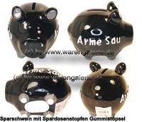 Sparschwein 3D Design Arme Sau schwarz Keramik Marke KCG Ma�e ca.: L= 12,5 cm - Bild vergr��ern 