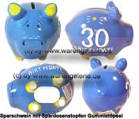 Sparschwein 3D Design 30 Birthday! blau Keramik Marke KCG Mae ca.: L= 12,5 cm - Bild vergrern 