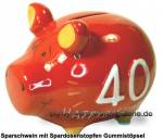 Sparschwein 3D Design 40 Birthday! rot Keramik Marke KCG Maße ca.: L= 12,5 cm