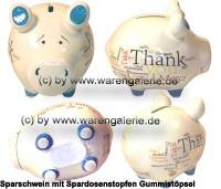 Sparschwein Thank You International wei bunte Schrift Keramik Marke KCG Mae ca.: L= 12,5 cm - Bild vergrern 