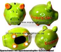Sparschwein 3D Design Dankesch�n! gr�n Keramik Marke KCG Ma�e ca.: L= 12,5 cm - Bild vergr��ern 