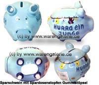 Sparschwein 3D Design Hurra ein Junge hellblau klein Keramik Marke KCG Ma�e ca.: L= 12,5 cm - Bild vergr��ern 