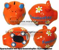 Sparschwein 3D Design Familientag orange Keramik Marke KCG Mae ca.: L= 12,5 cm - Bild vergrern 