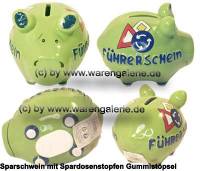 Sparschwein �F�hrerschein� gr�n� modernes KCG 3D Keramik-Design Ma�e ca.: L= 12,5 cm - Bild vergr��ern 