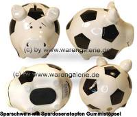 Sparschwein Fussballschwein wei/ schwarzes Fussball Dekor Keramik Marke KCG Mae ca.: L= 12,5 cm - Bild vergrern 