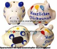 Sparschwein 3D Design Herzlichen Glckwunsch wei Keramik Marke KCG Mae ca.: L= 12,5 cm - Bild vergrern 