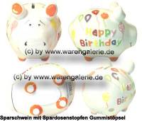 Sparschwein 3D Design Happy Birthday wei Keramik Marke KCG Mae ca.: L= 12,5 cm - Bild vergrern 