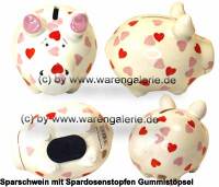 Sparschwein Herzchen- Schwein wei mit bunten Herzchen Dekor Keramik Marke KCG Mae ca.: L= 12,5 cm - Bild vergrern 