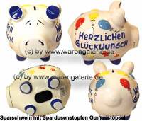 Sparschwein 3D Design Herzlichen Glckwunsch wei mittelgro Keramik Marke KCG Mae ca.: L= 17 cm - Bild vergrern 