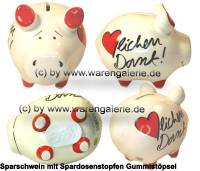 Sparschwein Herzlichen Dank wei bunte Dekor Schrift Keramik Marke KCG Mae ca.: L= 12,5 cm - Bild vergrern 