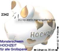 Sparschwein 3D Design Hochzeit weiß/bunt riesengroßes Monster Keramik Marke KCG Maße ca.: L= 30 cm