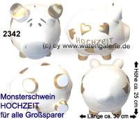 Sparschwein 3D Design Hochzeit wei/bunt riesengroes Monster Keramik Marke KCG Mae ca.: L= 30 cm - Bild vergrern 