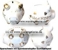 Sparschwein 3D Design Hochzeit wei klein Keramik Marke KCG Mae ca.: L= 12,5 cm - Bild vergrern 