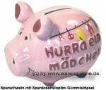 Sparschwein 3D Design Hurra ein Mädchen rosa klein Keramik Marke KCG Maße ca.: L= 12,5 cm