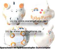 Sparschwein 3D Design Baby-Party wei� Keramik Marke KCG Ma�e ca.: L= 12,5 cm - Bild vergr��ern 