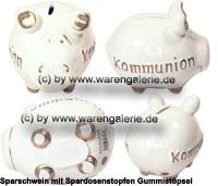Sparschwein �Kommunion� wei� goldfarben  �  modernes KCG 3D Keramik-Design Ma�e ca.: L= 12,5 cm - Bild vergr��ern 