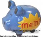 Sparschwein 3D Design Meins! hellblau mittelgroß Keramik Marke KCG Maße ca.: L= 17 cm