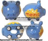 Sparschwein 3D Design Meins! hellblau mittelgro� Keramik Marke KCG Ma�e ca.: L= 17 cm - Bild vergr��ern 