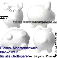 Sparschwein Monster Blanko wei ohne Beschriftung riesengro Keramik Marke KCG Mae ca.: L= 30 cm - Bild vergrern 