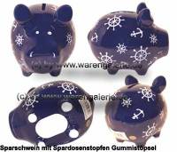 Sparschwein Nautilus dunkelblau wei Design Dekor Keramik Marke KCG Mae ca.: L= 12,5 cm - Bild vergrern 