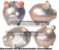 Sparschwein 3D Design Rentenkasse silberfarben Keramik Marke KCG Ma�e ca.: L= 12,5 cm - Bild vergr��ern 