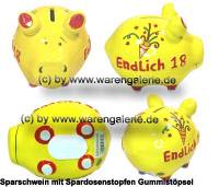 Sparschwein 3D Design Endlich 18 gelb Keramik Marke KCG Ma�e ca.: L= 12,5 cm - Bild vergr��ern 