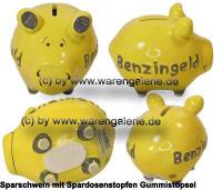 Sparschwein �Benzingeld� gelb� modernes KCG 3D Keramik-Design Ma�e ca.: L= 12,5 cm - Bild vergr��ern 