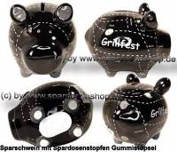 Sparschwein Grillfest schwarz hellgraue Schrift Keramik Marke KCG Mae ca.: L= 12,5 cm - Bild vergrern 
