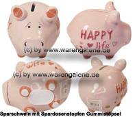 Sparschwein �Happy wife � life� rosa � modernes KCG 3D Keramik-Design Ma�e ca.: L= 12,5 cm - Bild vergr��ern 