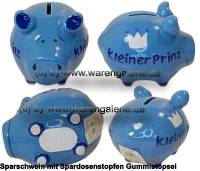 Sparschwein �Kleiner Prinz� blau � modernes KCG 3D Keramik-Design Ma�e ca.: L= 12,5 cm - Bild vergr��ern 