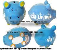 Sparschwein 3D Design Ski Urlaub hellblau Keramik Marke KCG Mae ca.: L= 12,5 cm - Bild vergrern 