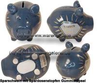 Sparschwein �Super Dad� blau-bunt � modernes KCG Keramik-Design Ma�e ca.: L= 12,5 cm - Bild vergr��ern 