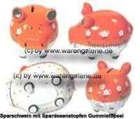 Sparschwein Tapetenwechsel orange-wei bunte Dekor Schrift Keramik Marke KCG Mae ca.: L= 12,5 cm - Bild vergrern 