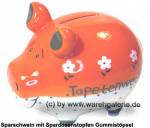 Sparschwein Tapetenwechsel orange-weiß bunte Dekor Schrift Keramik Marke KCG Maße ca.: L= 12,5 cm