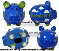 Sparschwein 3D Design Traumerfller blau mittelgro Keramik Marke KCG Mae ca.: L= 17 cm - Bild vergrern 