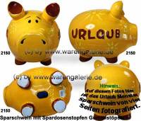 Sparschwein 3D Design Urlaub gelb Keramik Marke KCG Gre whlen Mae ca.: L= 12,5 cm bis 34 cm - Bild vergrern 