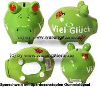 Sparschwein 3D Design Viel Glck grn Keramik Marke KCG Mae ca.: L= 12,5 cm - Bild vergrern 