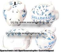 Sparschwein �Wellnesstag� wei� / hellblau �  modernes KCG 3D Keramik-Design Ma�e ca.: L= 12,5 cm - Bild vergr��ern 
