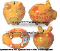 Sparschwein 3D Design Zum Geburtstag dunkelgelb Keramik Marke KCG Mae ca.: L= 12,5 cm - Bild vergrern 