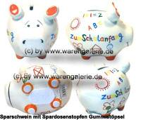 Sparschwein Zum Schulanfang wei bunte Dekor Schrift Keramik Marke KCG Mae ca.: L= 12,5 cm - Bild vergrern 