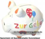 Sparschwein 3D Design Zur Geburt weiß Keramik Marke KCG Maße ca.: L= 12,5 cm