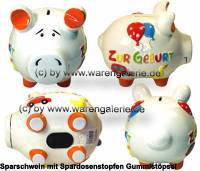 Sparschwein 3D Design Zur Geburt wei mittelgro Keramik Marke KCG Mae ca.: L= 17 cm - Bild vergrern 