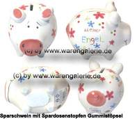Kleinsparschwein Kleiner Engel wei bunte Dekor Schrift Keramik Marke KCG Mae ca.: L= 12,5 cm - Bild vergrern 