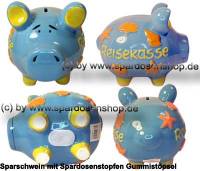 Sparschwein 3D Design Reisekasse blau mittelgro Keramik Marke KCG Mae ca.: L= 17 cm - Bild vergrern 