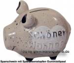 Sparschwein �Sch&ouml;ner Wohnen� grau-wei&szlig; � modernes KCG 3D Keramik-Design Ma&szlig;e ca.: L= 12,5 cm