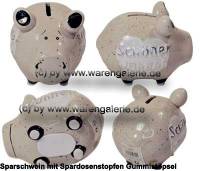 Sparschwein �Sch�ner Wohnen� grau-wei� � modernes KCG 3D Keramik-Design Ma�e ca.: L= 12,5 cm - Bild vergr��ern 